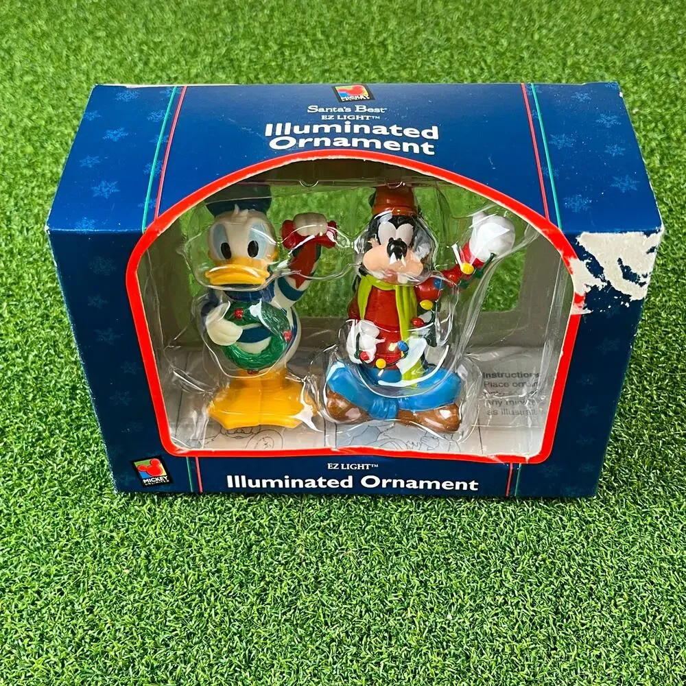 Santa's Best Disney Mickey Mouse Illuminated Ornament Set Donald Duck and Goofy